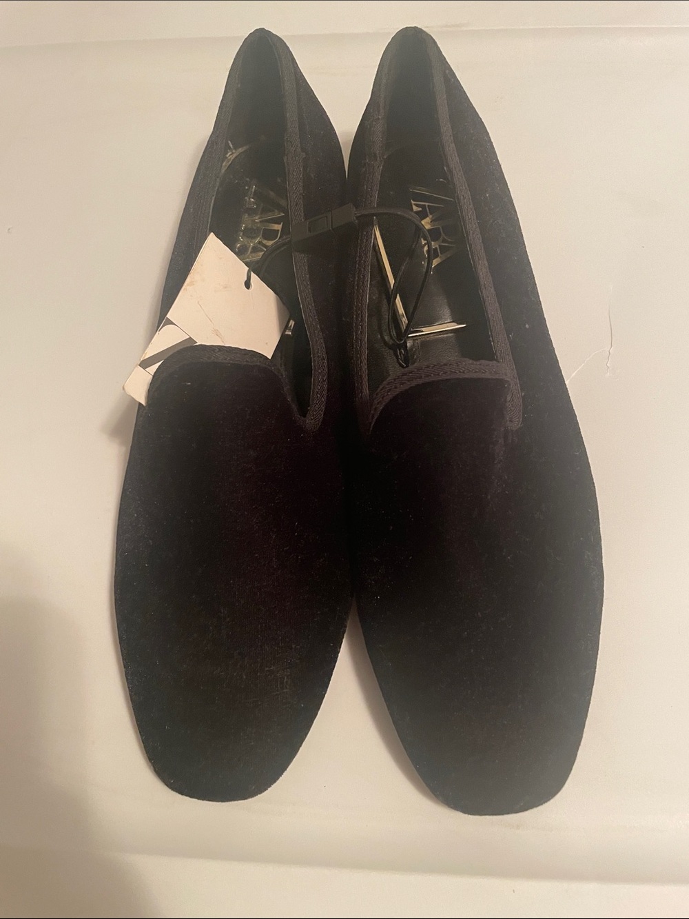 Zara Black Velvet Slip-On Loafers for Men